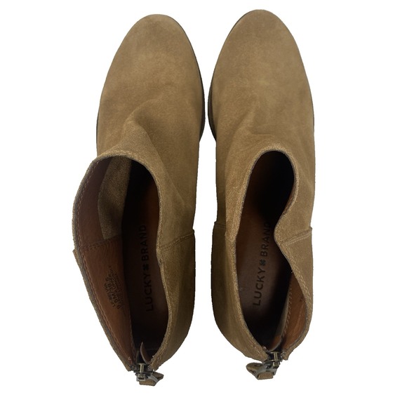 Lucky Brand Womens Ankle Shoes 9.5 Bootie Brown Leather LP-BELVVA Zip Block Heel - Picture 8 of 14